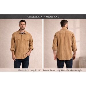 Chereskin Mens XXL Tan Faux Suede Button Down Shirt Long Sleeve Workwear Camel